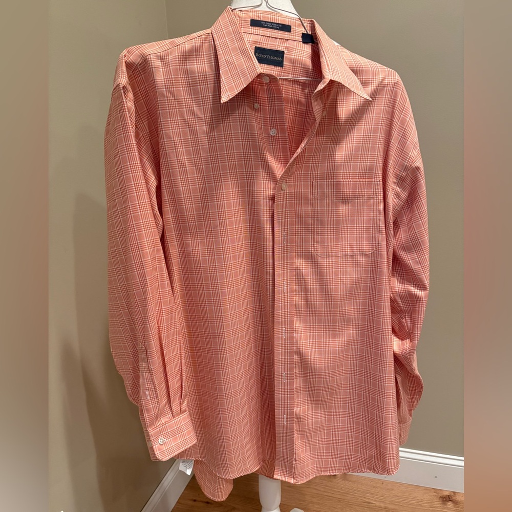 Boyd Thomas Men's Orange Checkered Shirt XL 100% Cotton Front Pocket